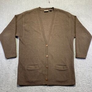 Vintage Preview Basics Womens Cardigan Sweater Medium Brown Cotton Ribbed Knit